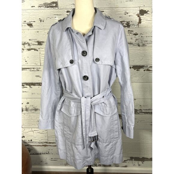 CABI Tanner Trench Coat Silver Lake Blue Sz L #5296 EUC - Picture 2 of 4